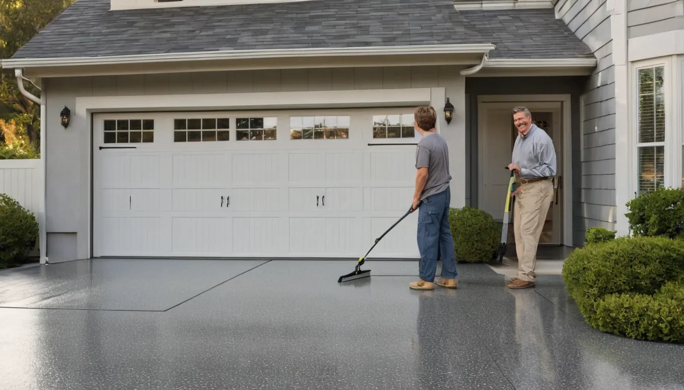 Polyaspartic floor coating freshly finished in a bright Freeburg garage with a family car parked outside